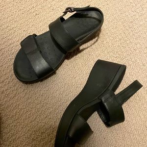 Black wedge sandals.  Vionic sandala.  Size 9.
